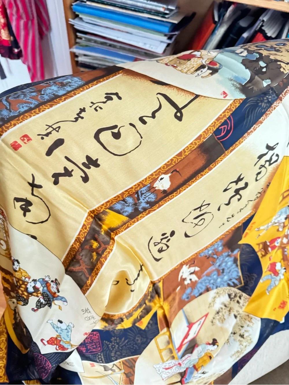 Tongyu Silk-scarf. 40 by 40 inches. Never worn.Colors are slightly muted